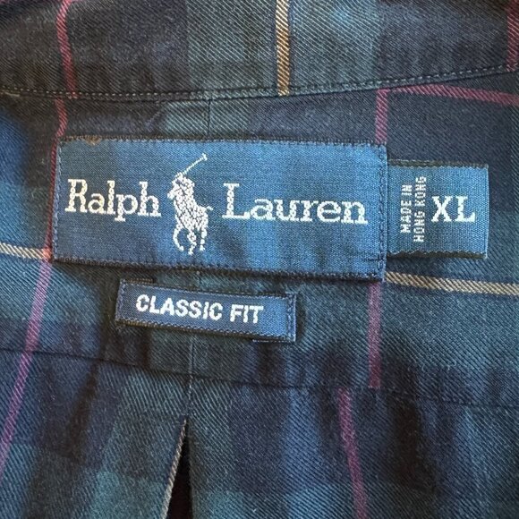 Ralph Lauren Men's Classic Fit Button Down Shirt Tartan Plaid Dark Green Blue XL - Picture 6 of 8